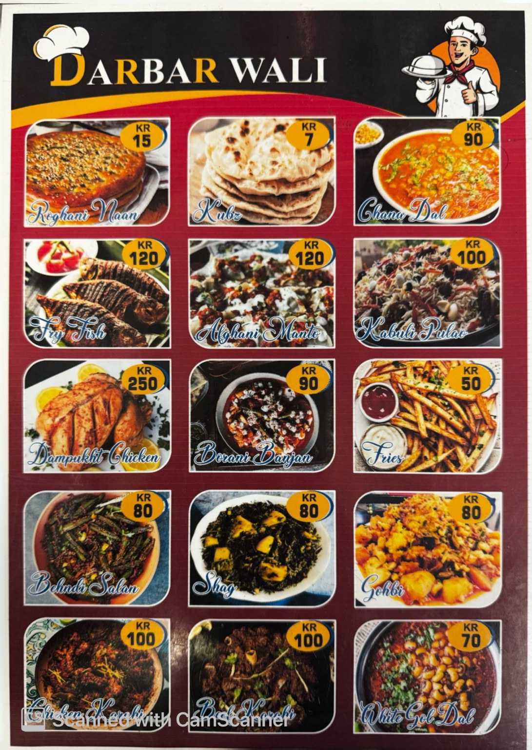 Darbare Wali menu page 1